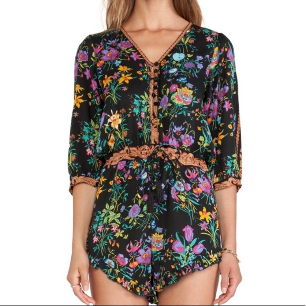 Spell Black Floral Romper with Multicolor Blooms